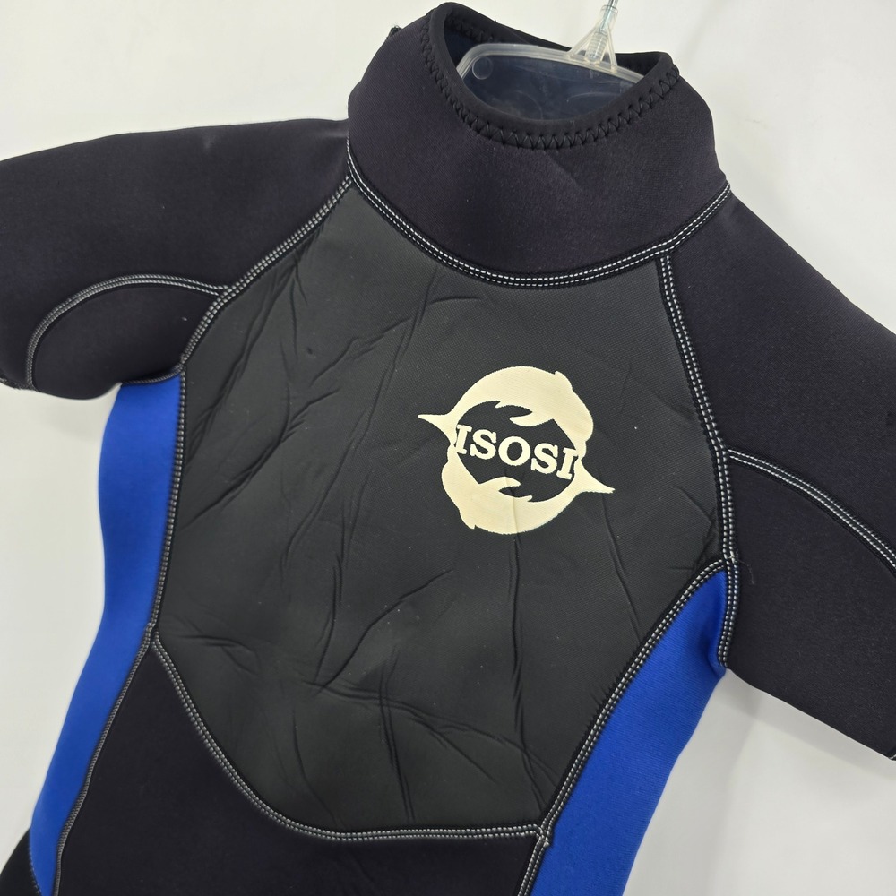 ISOSI Kids Shorty Wetsuit Size 6 Black Blue Short Sleeve Neoprene Spring Suit